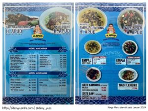 Menu di Restoran H. Apud